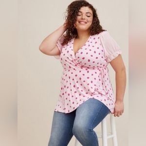 Studio Knit Chiffon Puff Sleeve Surplice Top